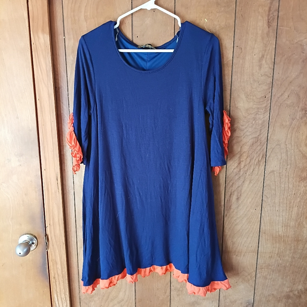 Astoria Born Blue Orange Ruffle Hem Tunic Top Size L NWT